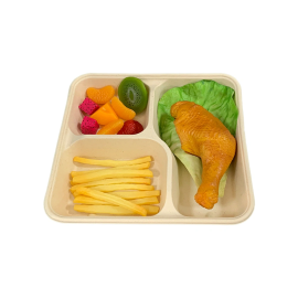 3 Compartment Bagasse Meal Box Compostable Bagasse Meal Tray