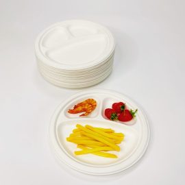 9 Inch 3Compartment Bagasse Round Plate