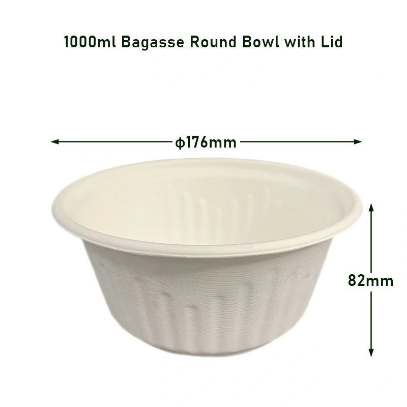 1000ml Biodegradable Bagasse Salad Round Bowl