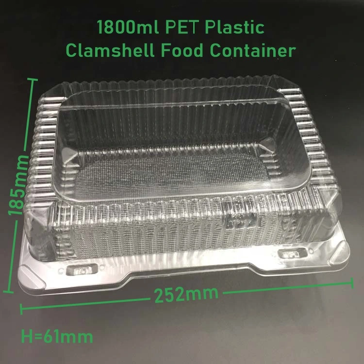 1800ml PET Plastic Clamshell Food Container