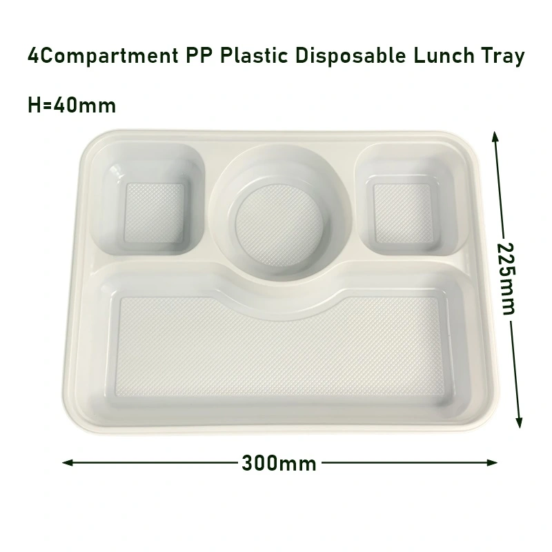 4Compartment White Plastic Disposable Lunch Tray