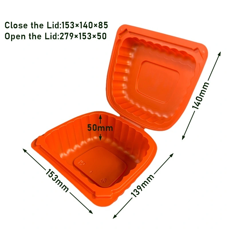 Disposable Plastic Hinged Food Container 500ml Red Hinge Clamshell Hamburger Box