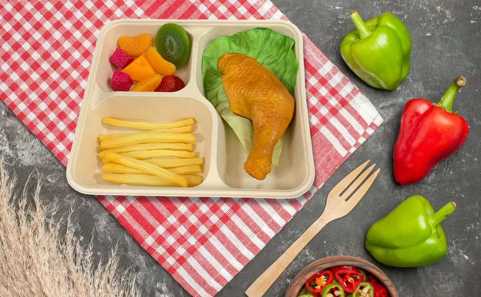 Biodegradable 3Compartment Bagasse Meal Tray