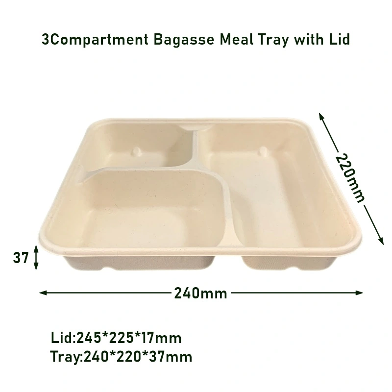 Compostable 3Compartment Bagasse Meal Tray