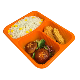 Disposable 3 Compartments Orange PP Plastic Tray Food Containers