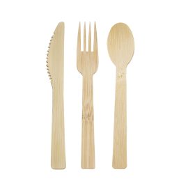 5.5-inch biodegradable disposable bamboo spoon fork and knife cutlery set