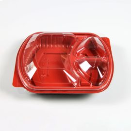 3-compartments takeaway packaging wholesale red and black bottom bento lunch box