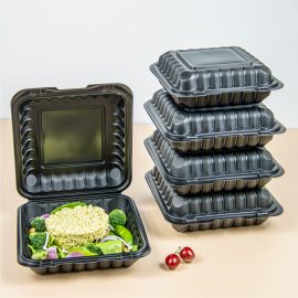 Black Clamshell PP Lunch Box Takeaway Packaging Wholesale