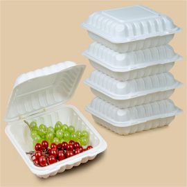 Customized 3 compartments white clamshell PP lunch box takeaway packaging wholesale